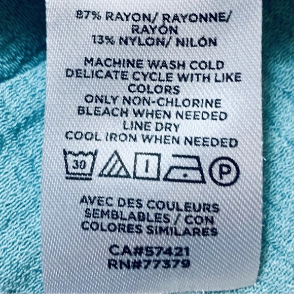 Ann Taylor Women's Size S Gauze Tie Neck Smocked Sleeve Top Blouse Oyster Blue - Picture 7 of 12